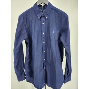 Ralph Lauren Mens Navy Blue 100% Cotton Stretch Button Down Shirt Large L Pony